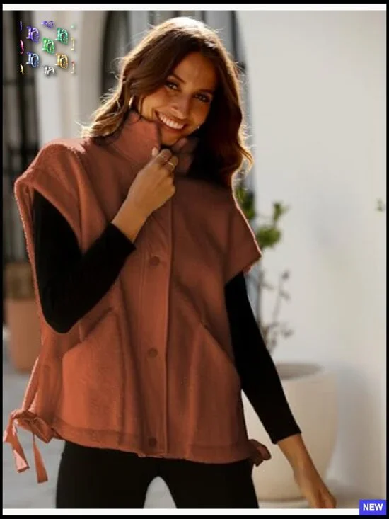 Oversized Fleece Vest Sherpa Jacket Sleeveless Button Down Casual Outerwear - Picture 6 of 7